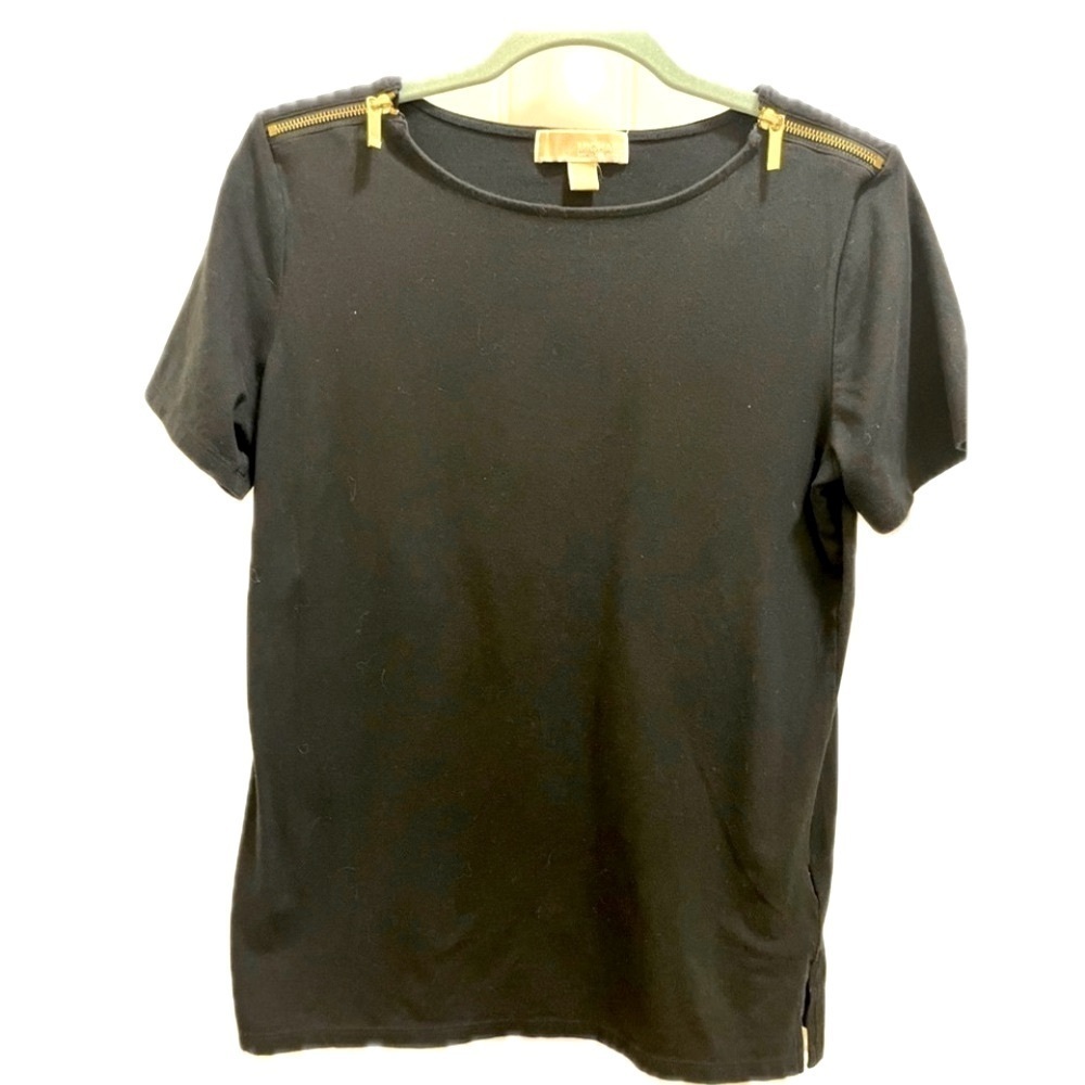 Michael Kors Black Blouse With Gold Hardware with Zippered Sleeves - Picture 3 of 7